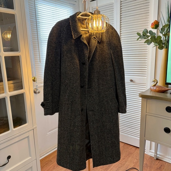 John English Vintage Pure Wool Coat Herringbone Grey Black England Quiet Luxury - Picture 3 of 14